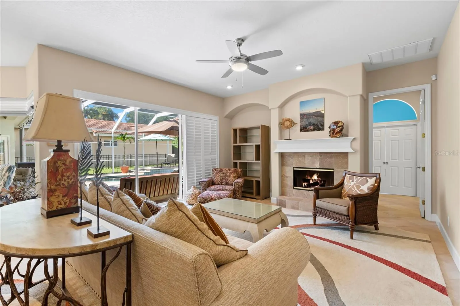Family Room with Pool view
