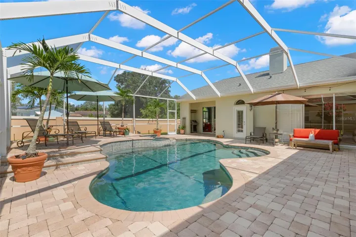 Screened-In Pool area with a Spillover Spa and Elevated Deck