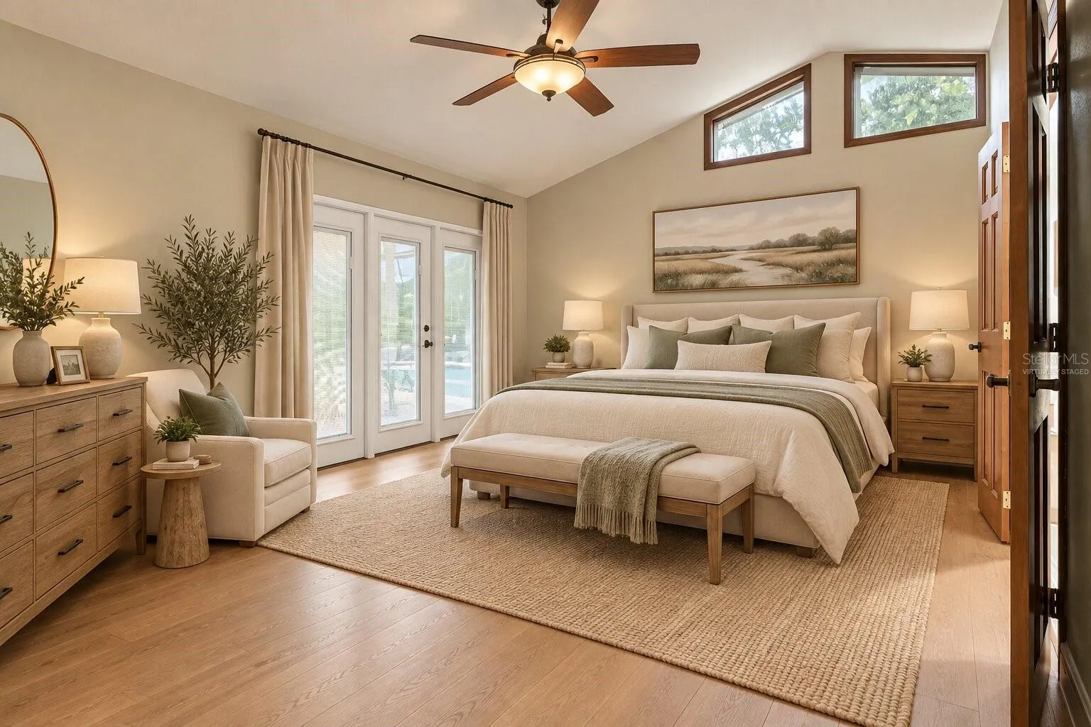 Virtually staged primary bedroom.