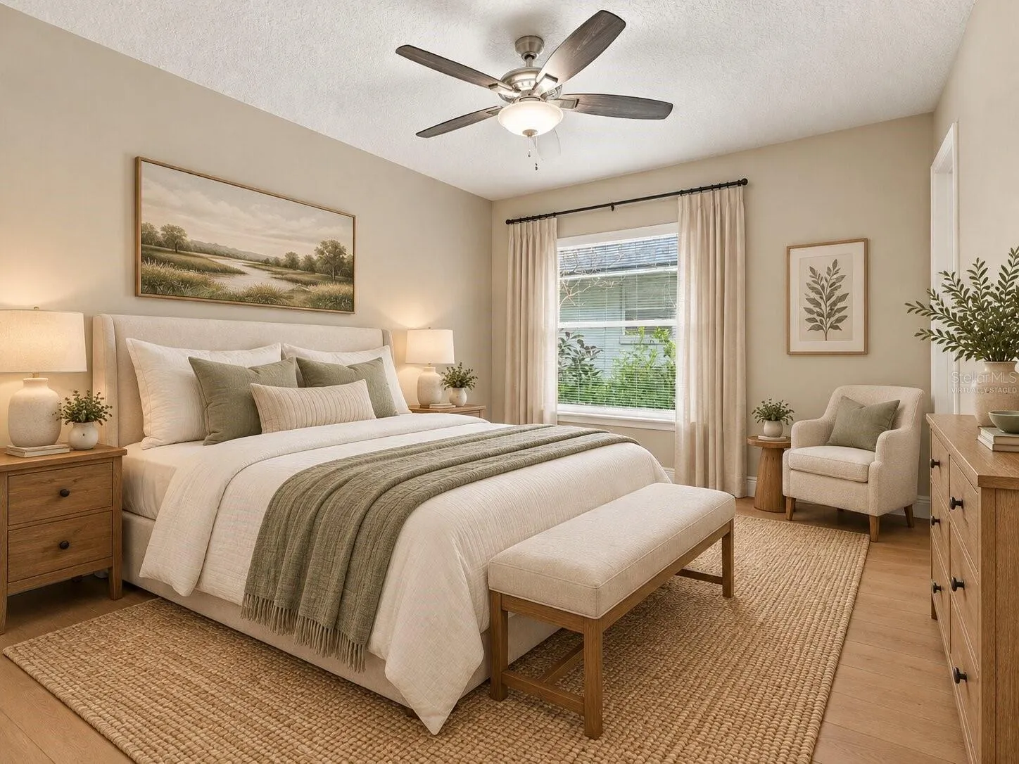 Virtually staged secondary bedroom.