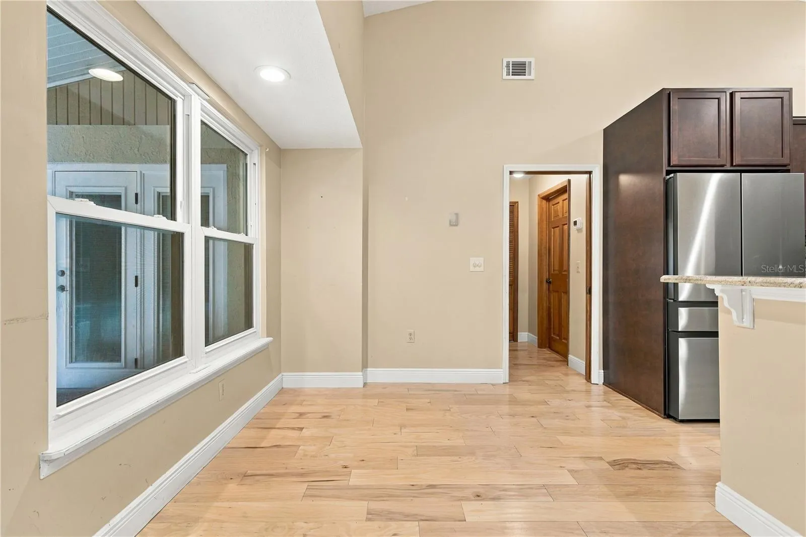 Bright eat-in kitchen space.