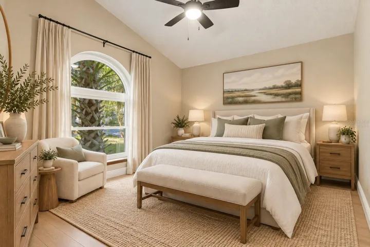 Virtually staged secondary bedroom.