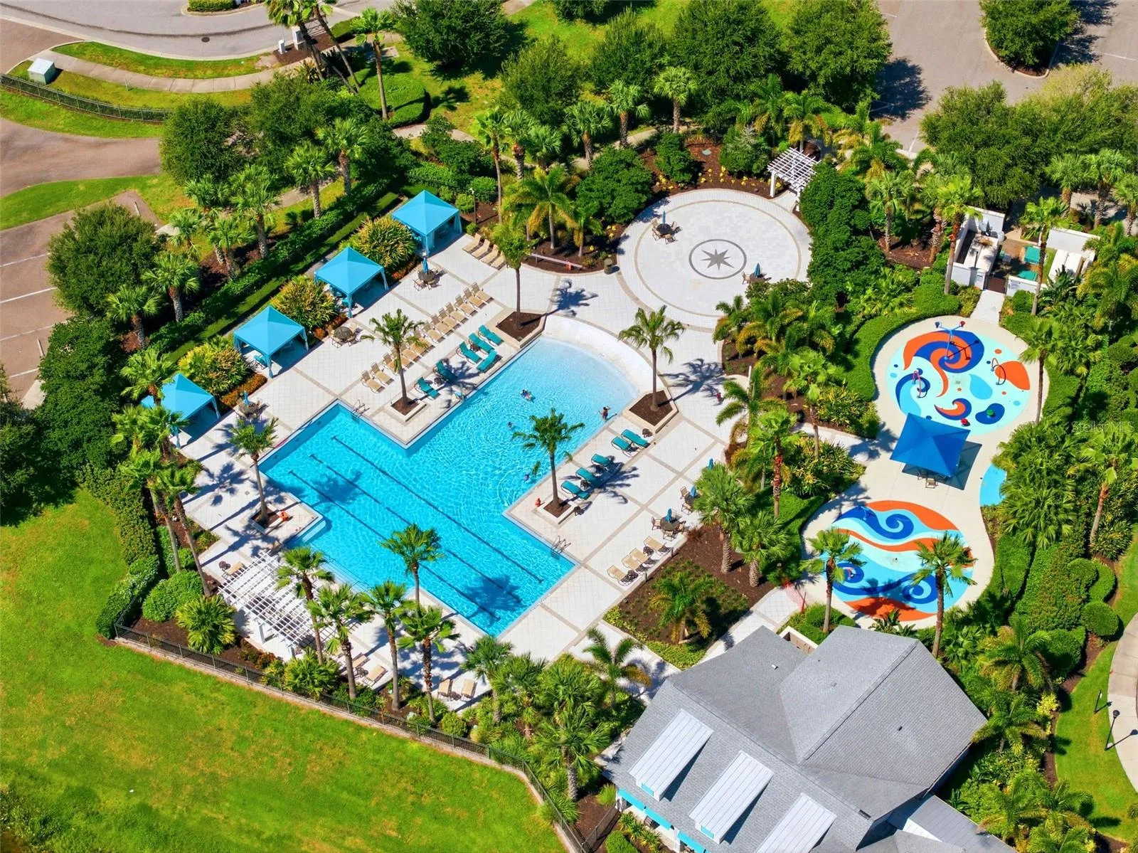 Lucaya Lake Club’s resort-style community pool with cabanas.