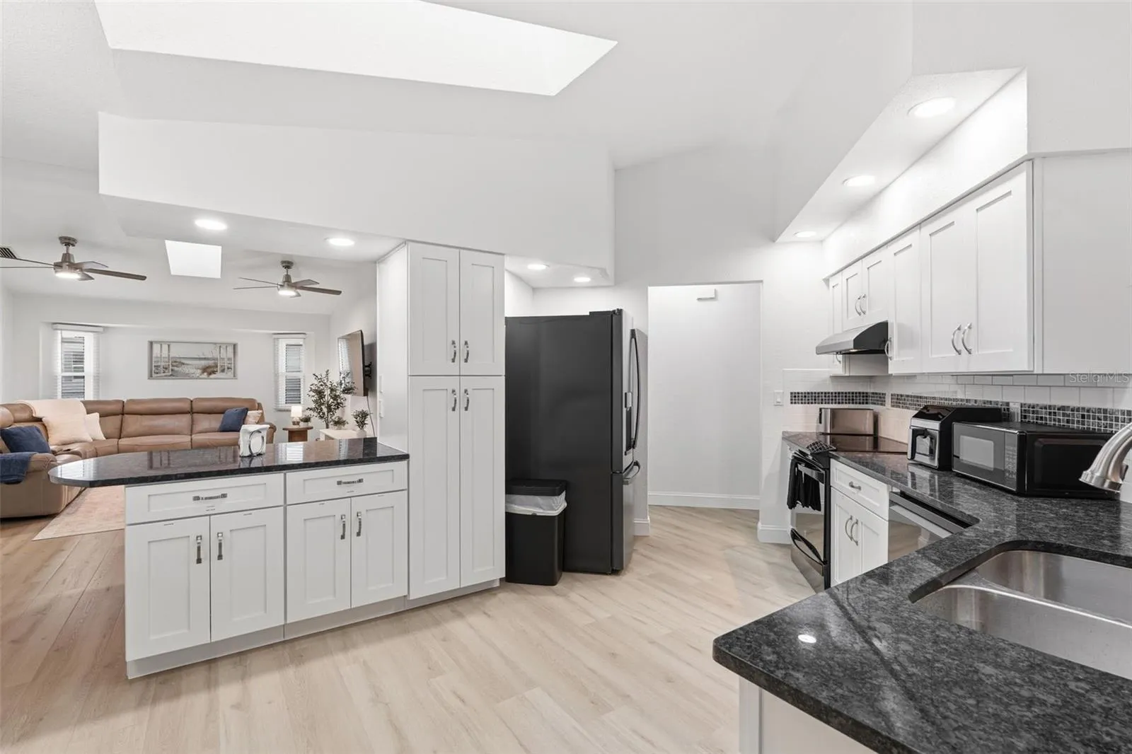 Kitchen with natural lighting from skylights