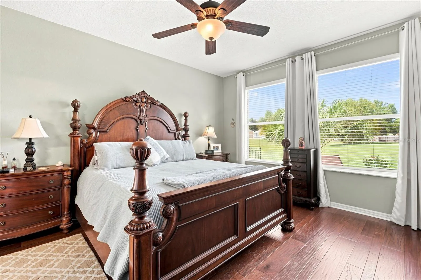 Primary bedroom with pond views