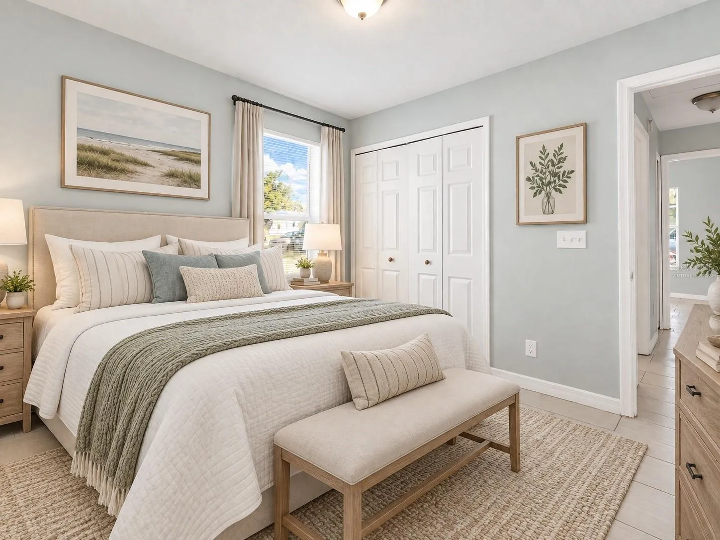 Virtually staged bedroom.