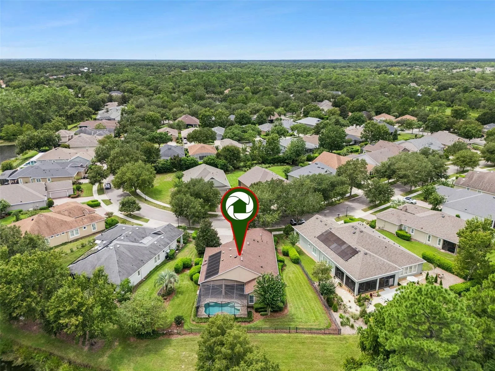 Aerial view of the home's location & surrounding neighborhood