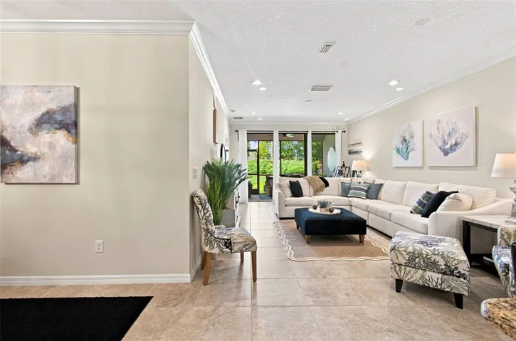 Living room with Dining room to the left
