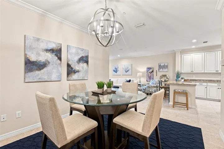 Open dining room with views into the family room &amp; kitchen