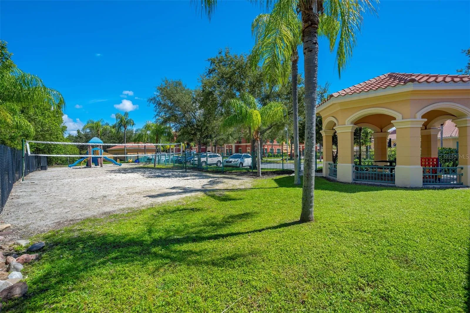 Beach volleyball and playground