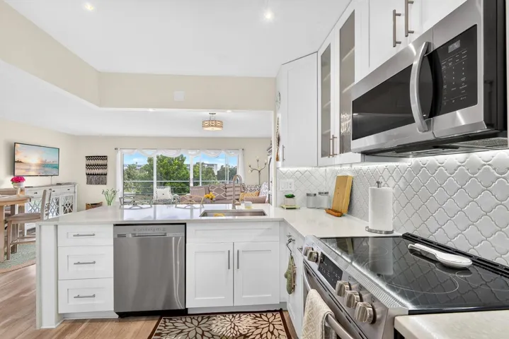 Kitchen facing back view and living area