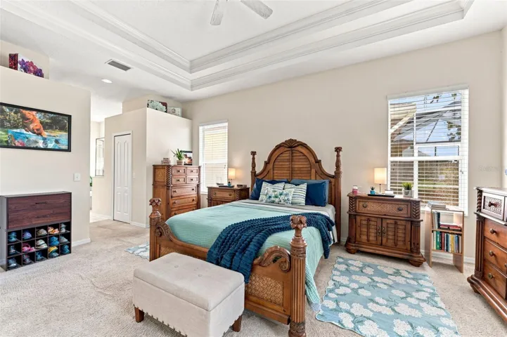 Soft carpet under your feet in your primary bedroom