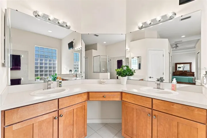 Primary Suite Bath has plenty of counter space and storage
