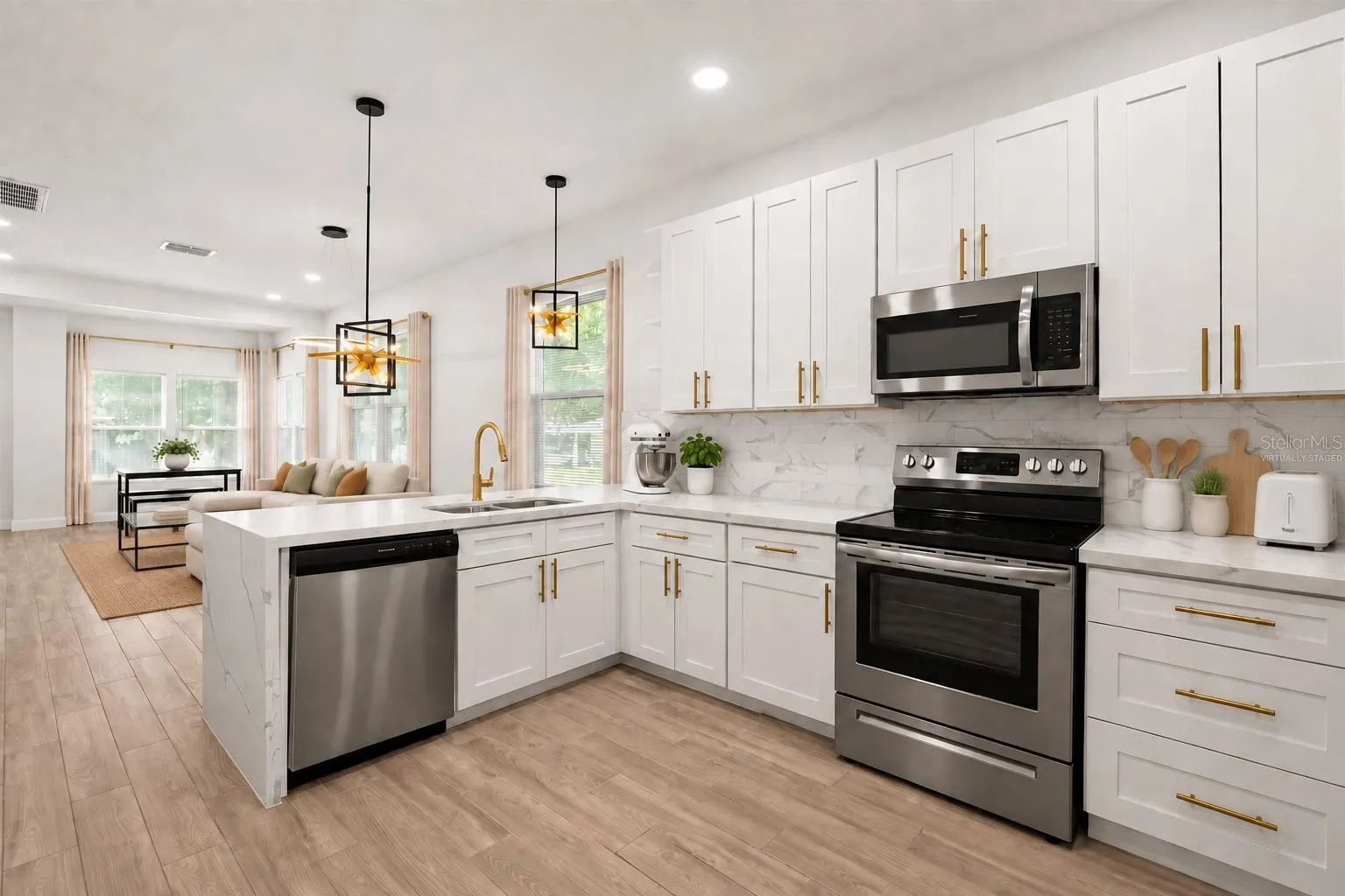 Virtually Staged - Kitchen, Living and Dining Room