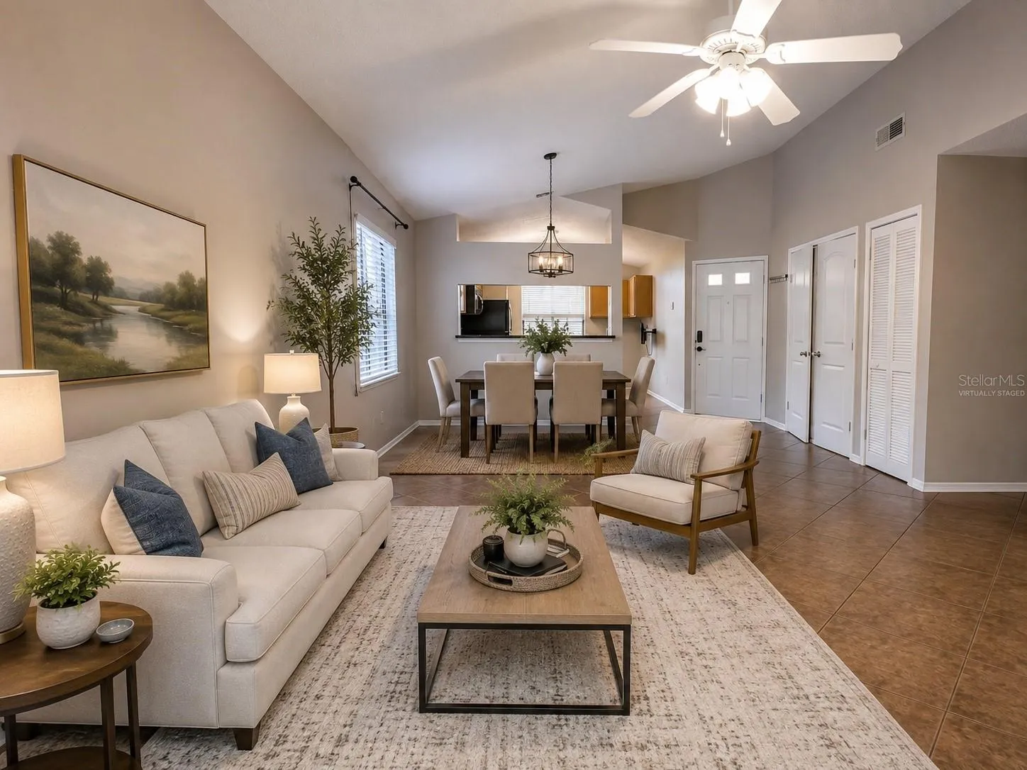 Virtually staged living room and dining room
