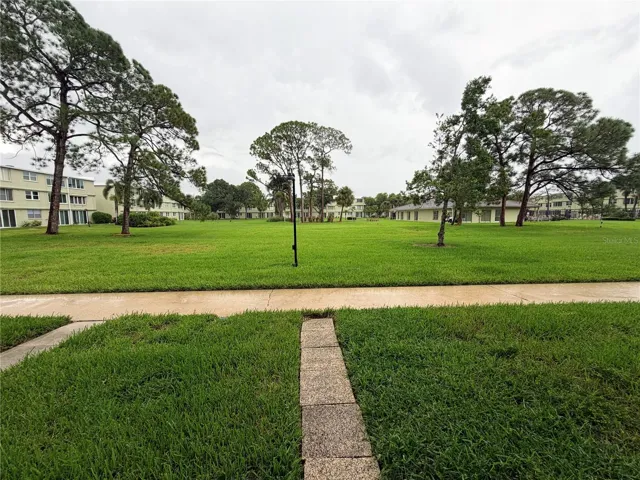 Looking out to the courtyard, pool and clubhouse