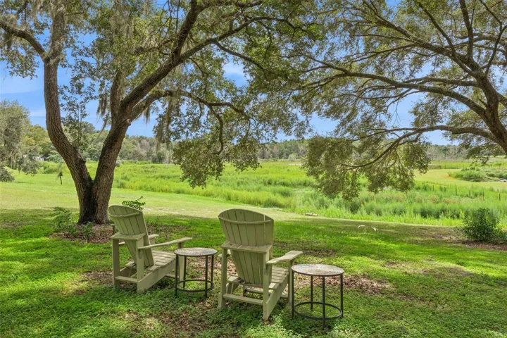 Lush green grounds with mature trees create a private, park-like setting on this expansive property.