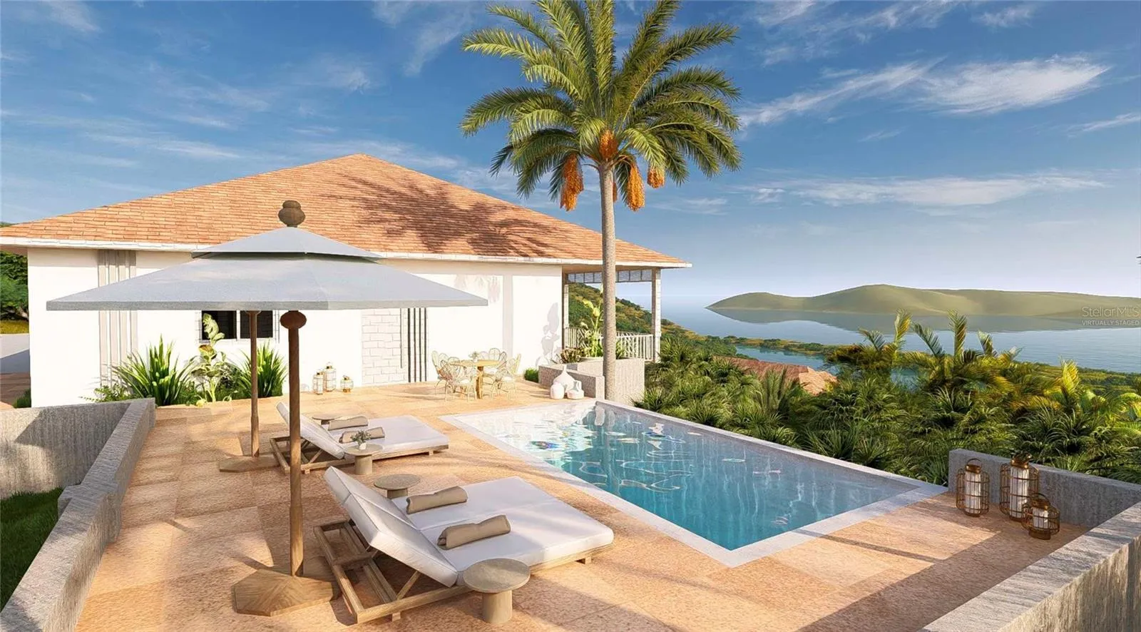 Virtually staged. Classic Spanish tile Hip Roof.