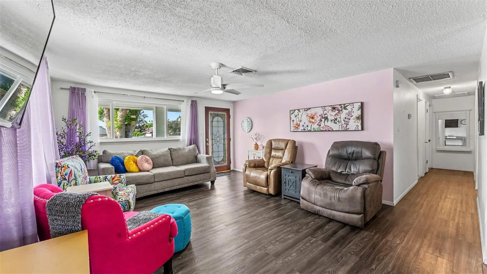 Living room from hall and laundry area