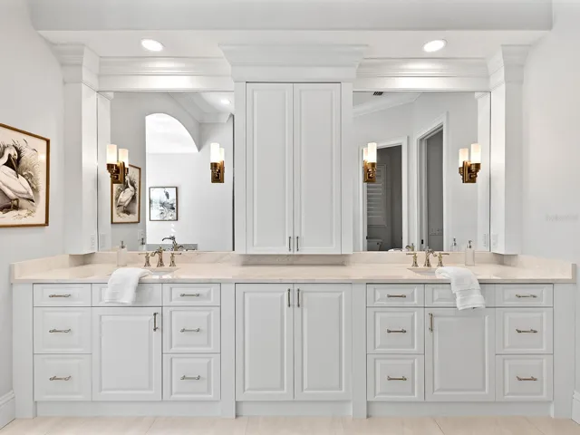 Primary bathroom has been remodeled