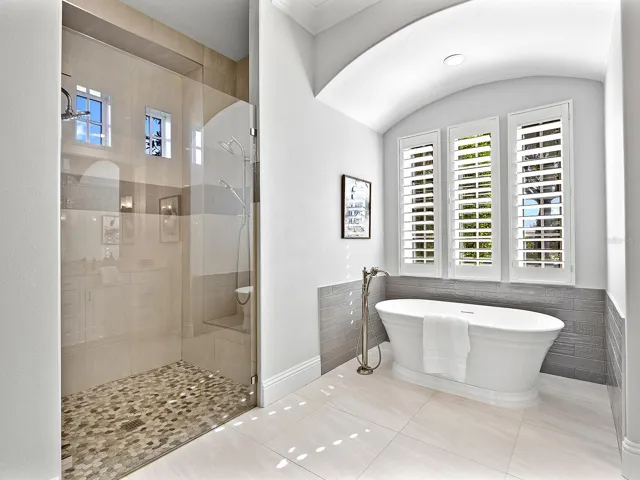 Primary bathroom has been remodeled