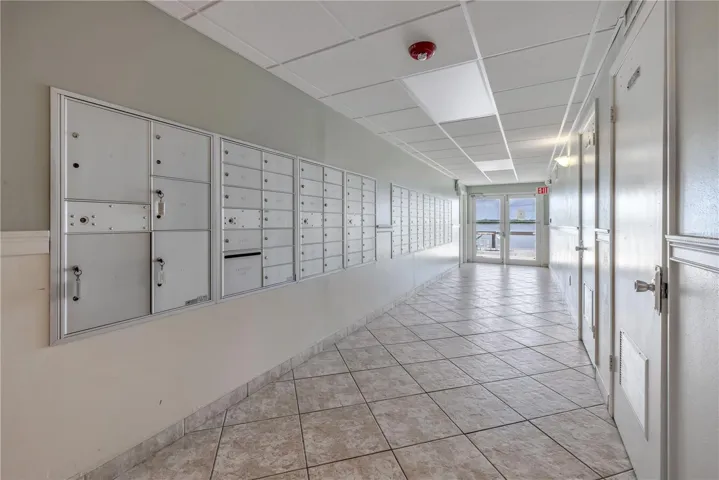 Mailboxes, info board, public bathrooms & sauna.