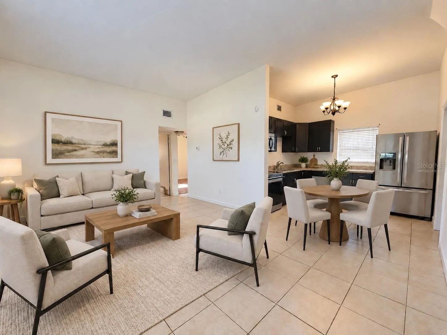 Virtually staged LR/Kitchen