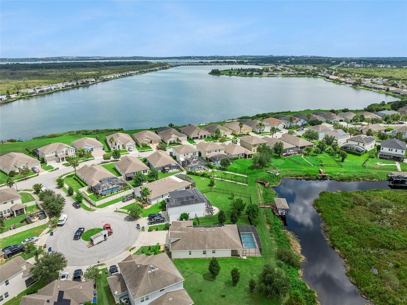 Aerial View showing the canal and the 220-acre private lake in Waterside Pointe.