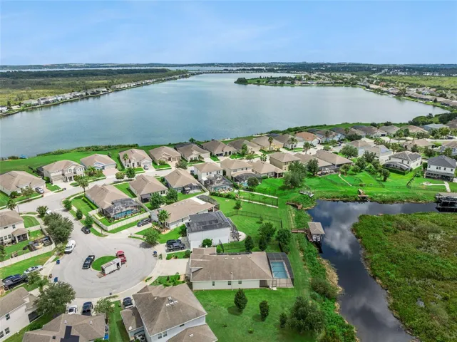 Aerial View showing the canal and the 220-acre private lake in Waterside Pointe.