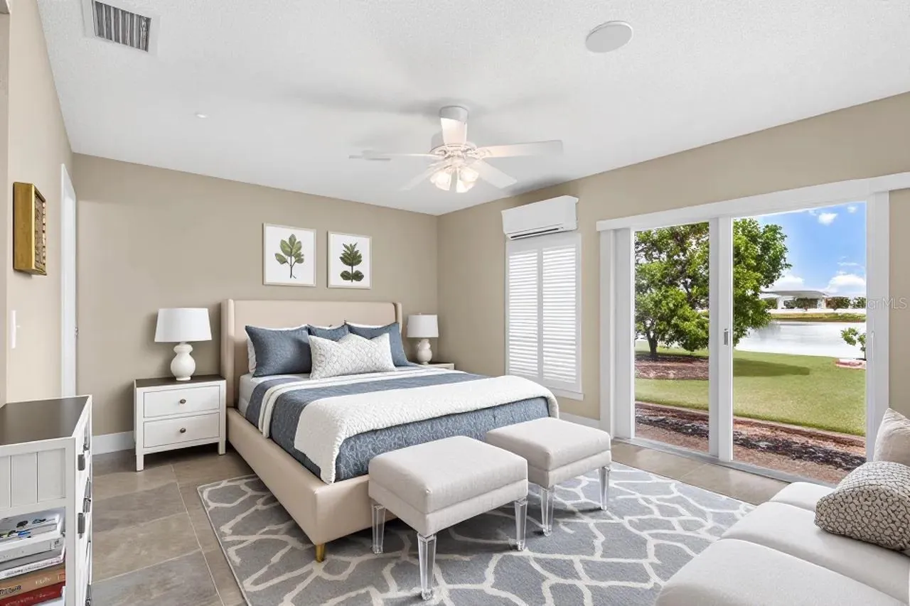 Staged Primary bedroom suite with energy saving split A.C. unit