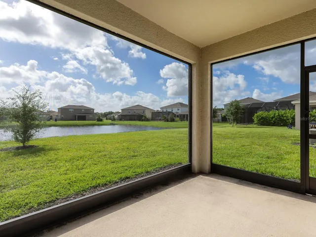 screened lanai with lake views
