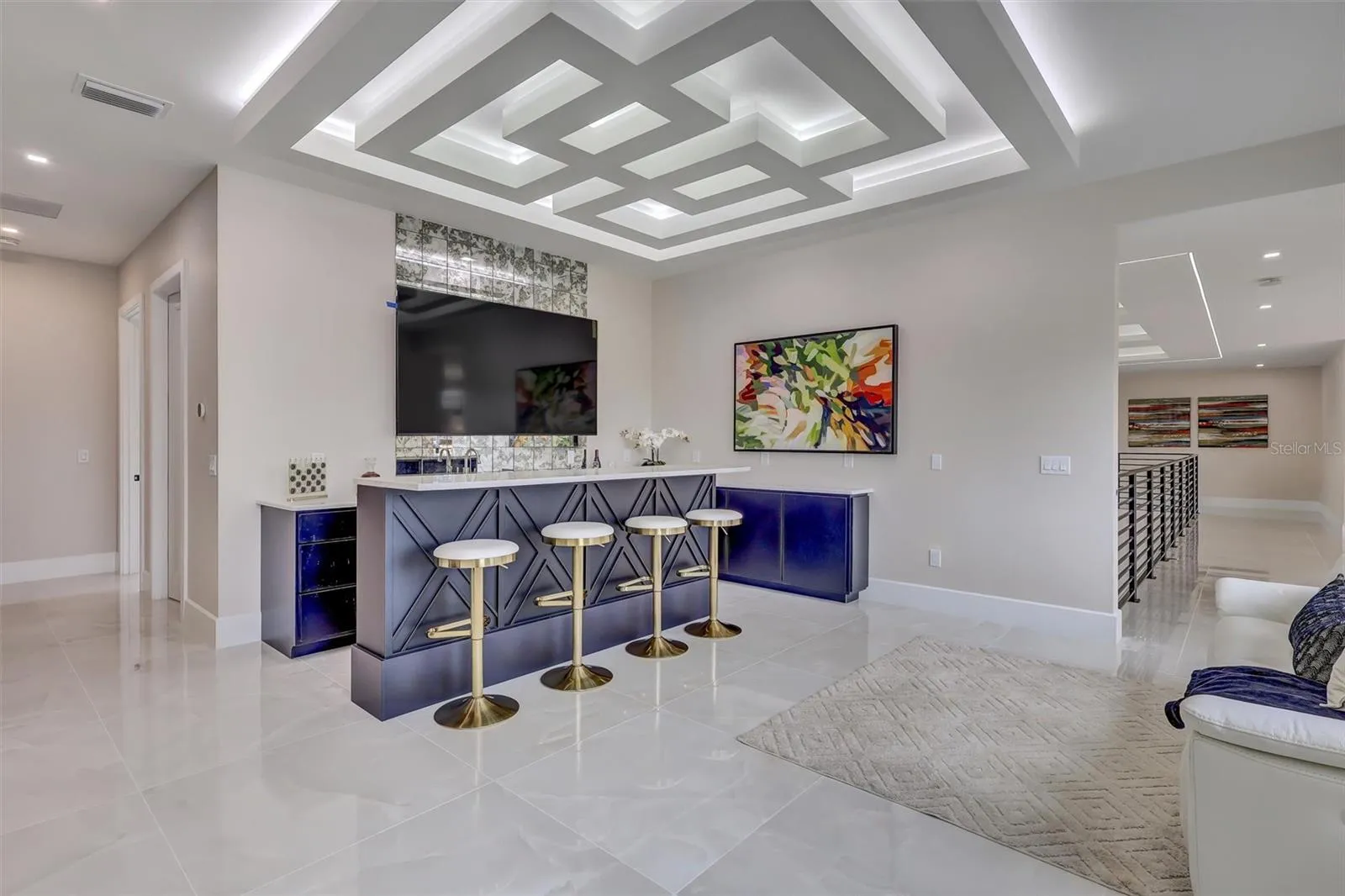 Sophisticated second-floor gathering space designed for entertaining