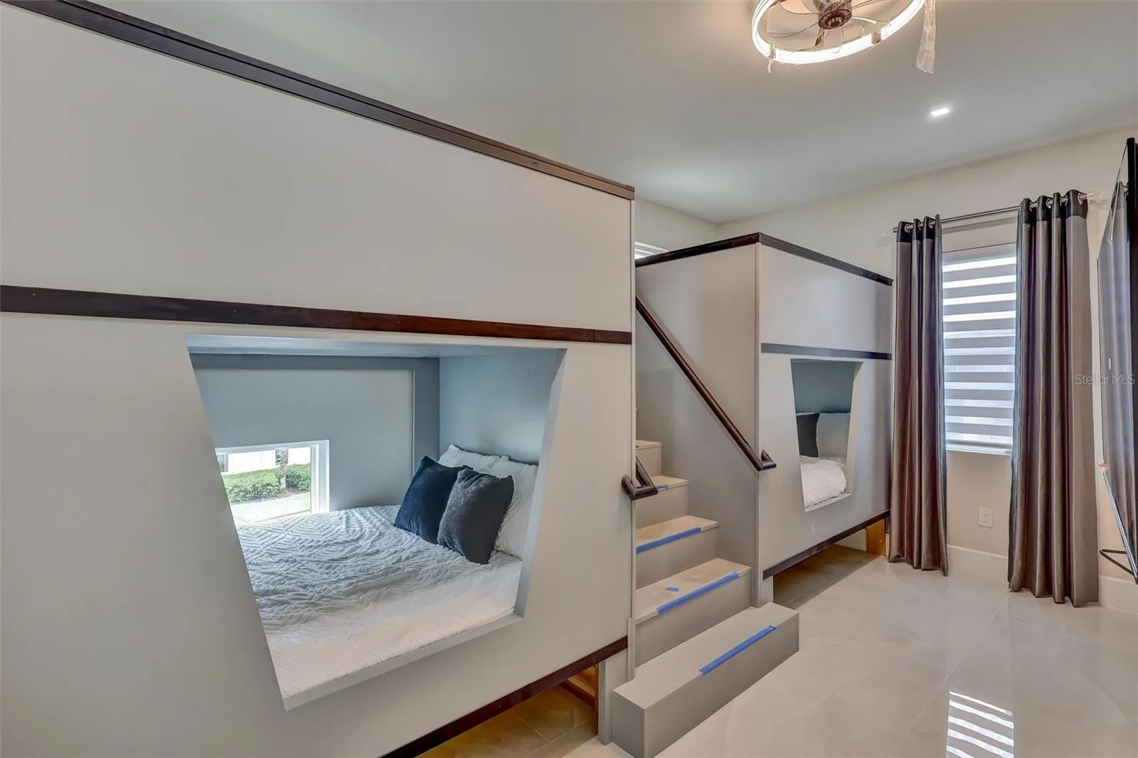 Custom built-in bunk room ready for a personalized themed transformation