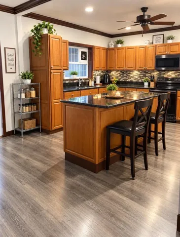 Kitchen (virtually staged with plants)