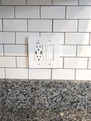 Subway tile backsplash, USB outlet