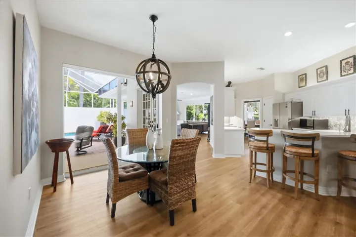 The Open Concept carries throughout the home- from the Kitchen to the Breakfast Nook, Family Room and Courtyard.