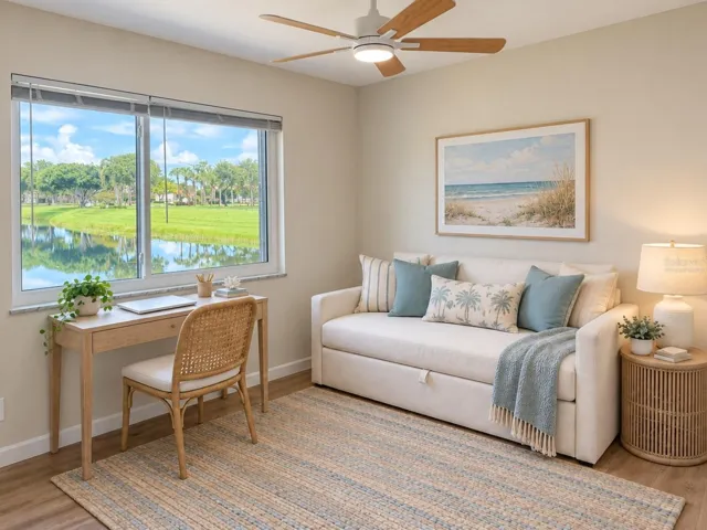 Guest bedroom or office with water view.  Virtually staged