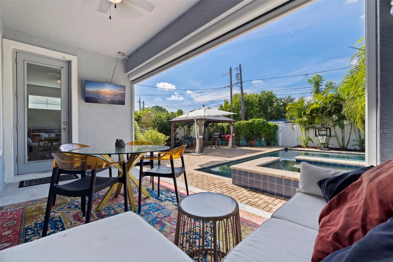 Covered Patio With Electric Shade.