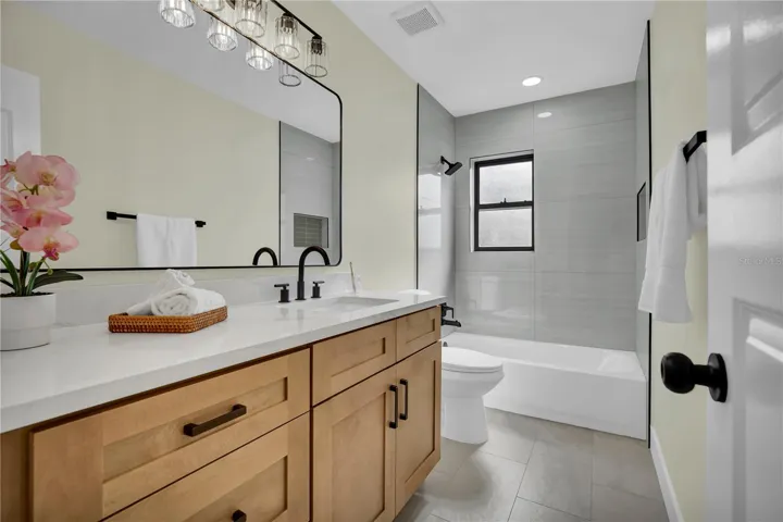 Spacious guest bathroom with a soaking tub!