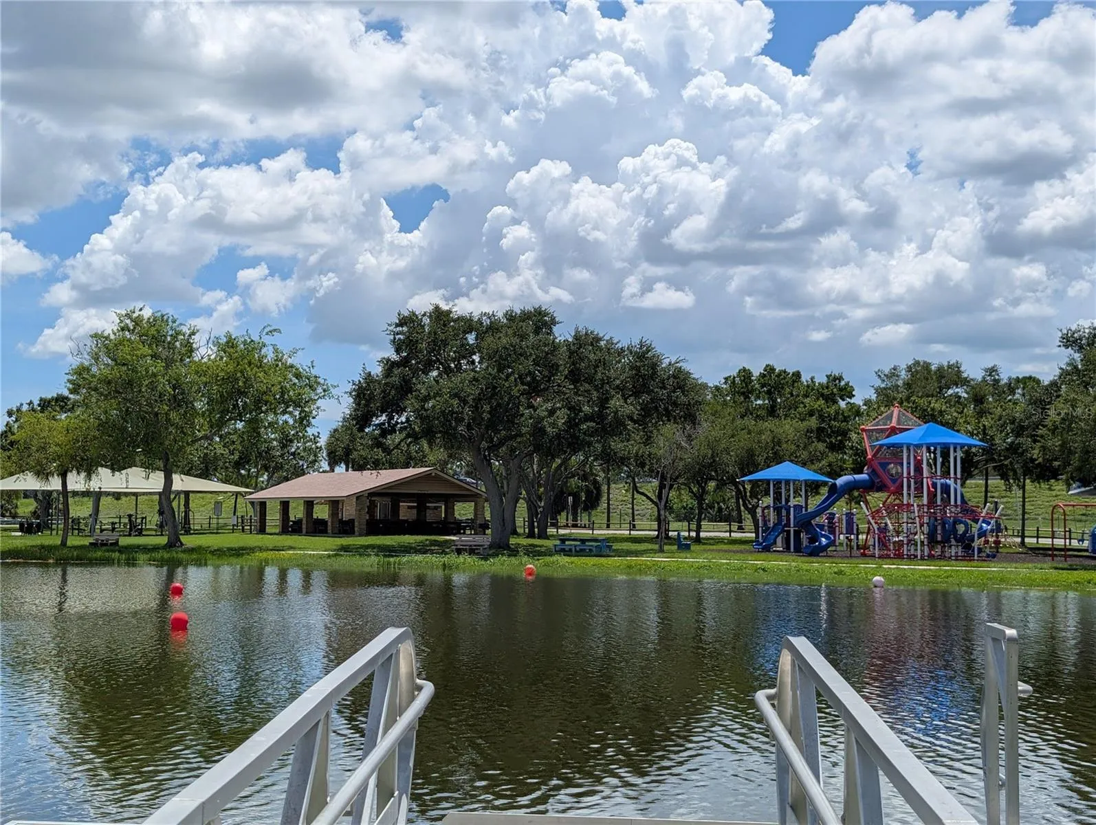 View from dock to fitness area and playground.