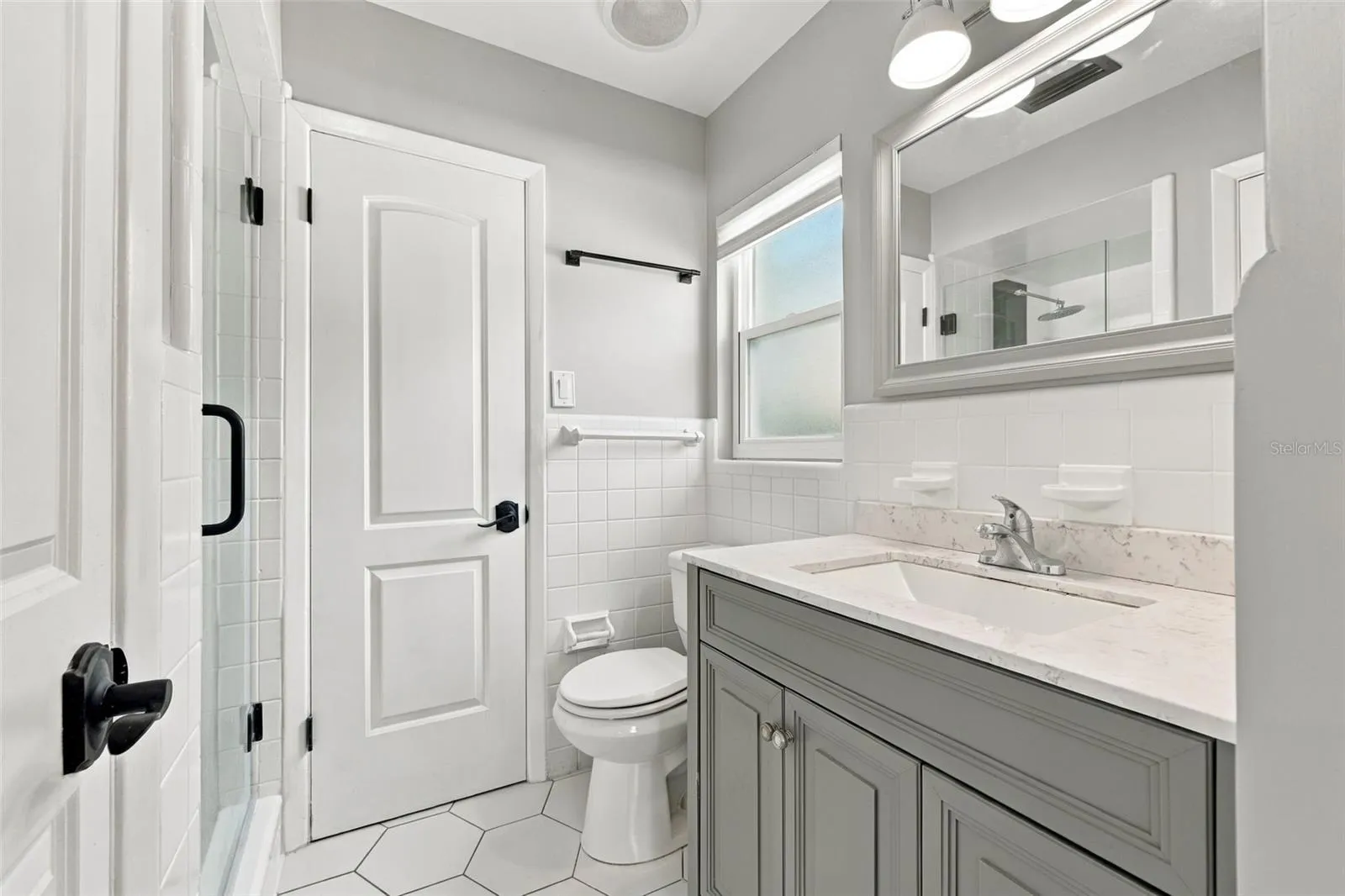 The primary bathroom has been nicely updated.