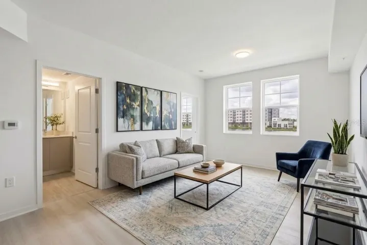 Open living room with water view