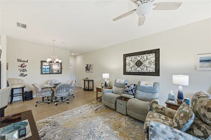 The flexibility of the combination living and dining room is a plus when entertaining.