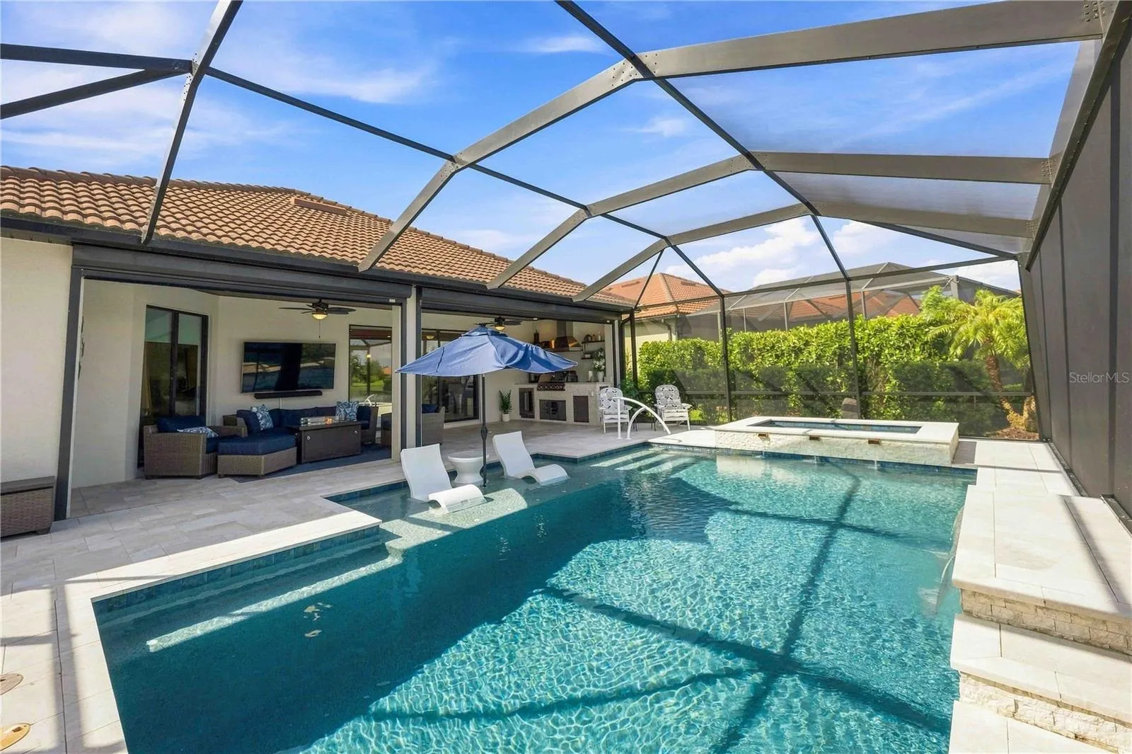 Custom Pool, waterfall, sun deck