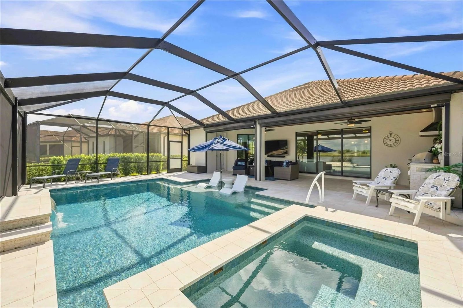 Custom Pool, waterfall, sun deck