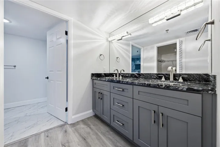 Primary bathroom with dual vanity