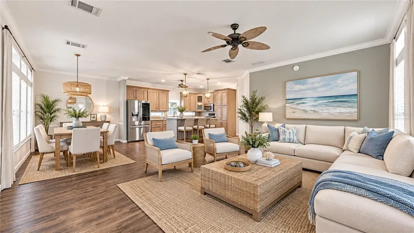 Virtually Staged living room, dining room