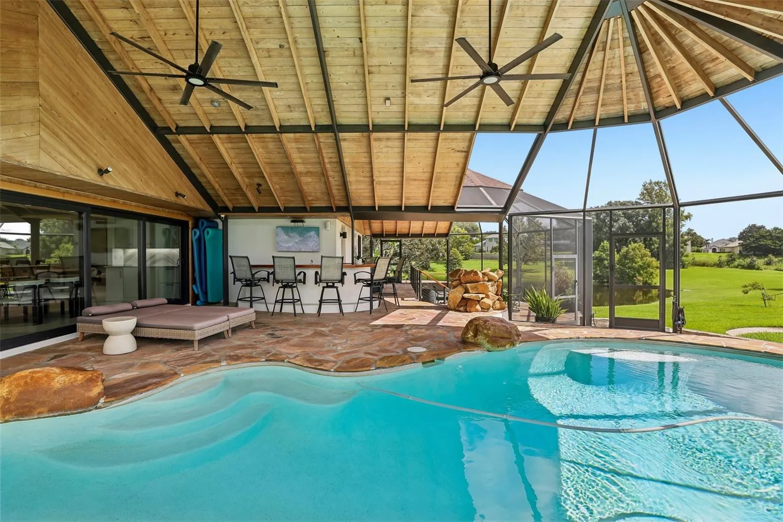 Large patio with plenty of covered area for all weather entertaining.