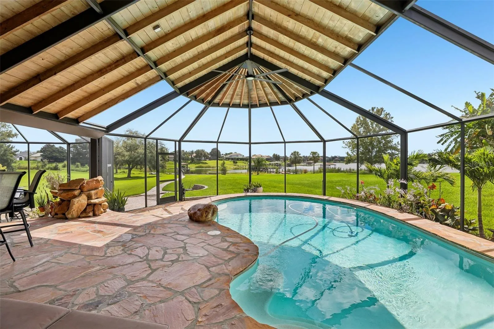 Enjoy views of the from the sparkling salt water pool.