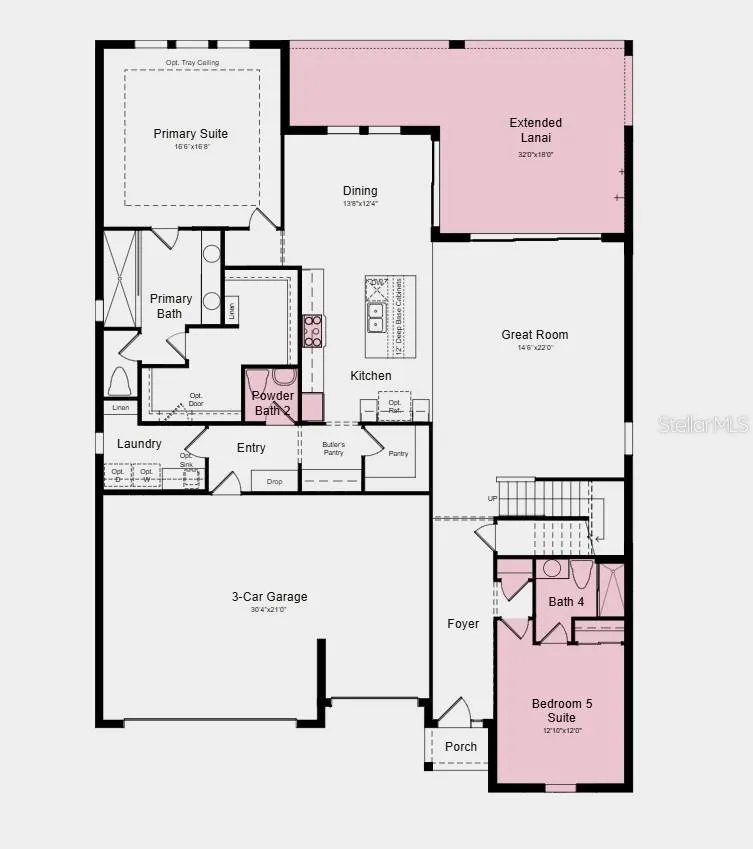 First Floor Plan - Additional Highlights Include: 8' interior doors, wrought iron stair railing throughout, tray ceiling package, and outdoor kitchen rough-in